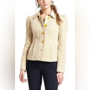 Tabitha Anthropologie peplum coat mustard tweed size 6 EUC